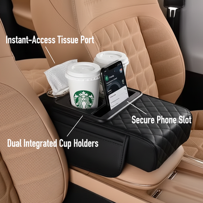 Loravian® 5-in-1 Universal Car Armrest Organizer & Memory Foam Console Pad with Cup & Phone Holder