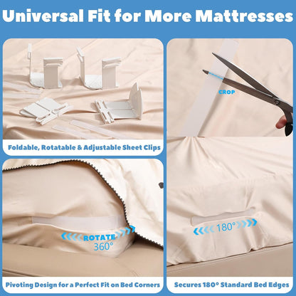 Loravian® SheetSnug Fitted Bed Sheet Fastener Clips with Locking Strips