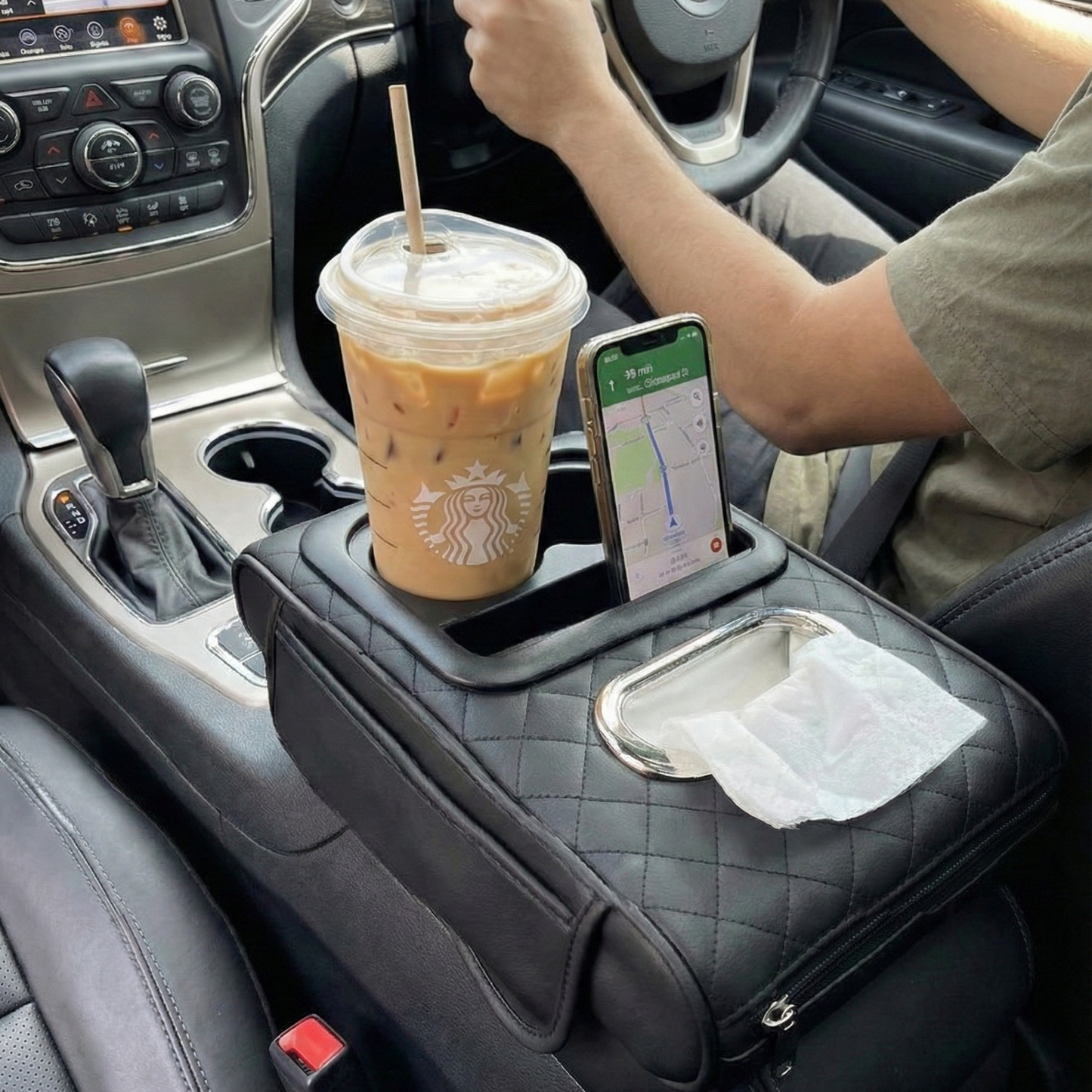 Loravian® 5-in-1 Universal Car Armrest Organizer & Memory Foam Console Pad with Cup & Phone Holder