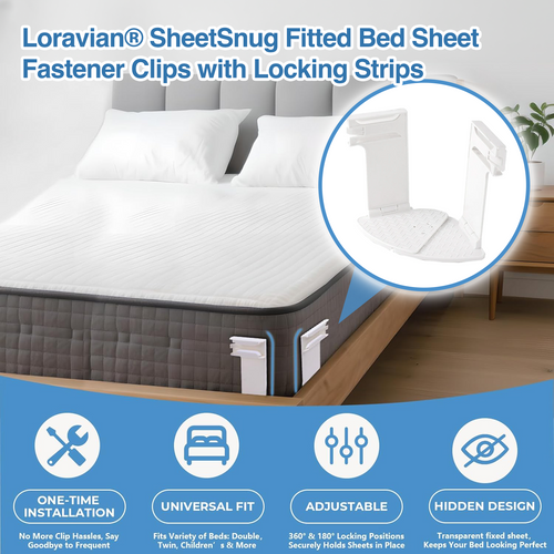 Loravian® SheetSnug Fitted Bed Sheet Fastener Clips with Locking Strips