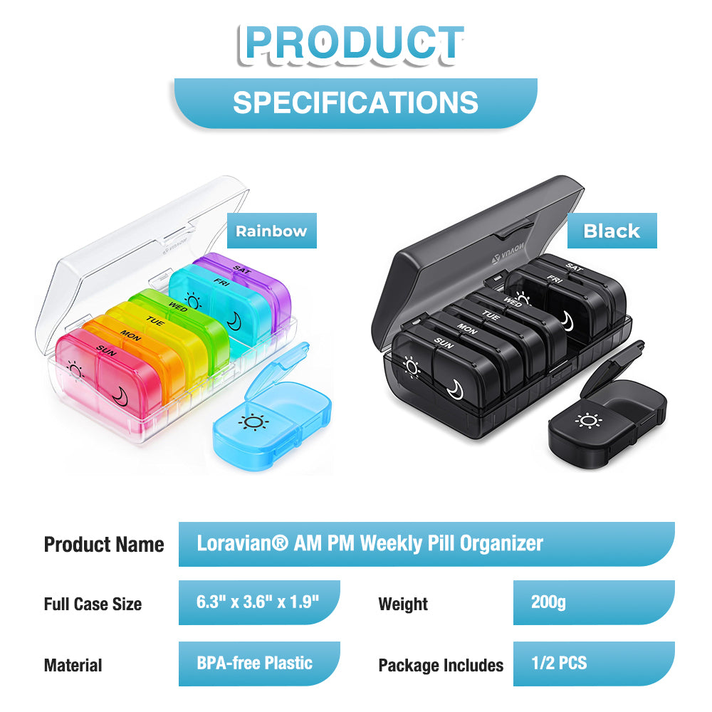 🌈Loravian® AM PM Weekly Pill Organizer – Travel-Friendly, Large Capacity