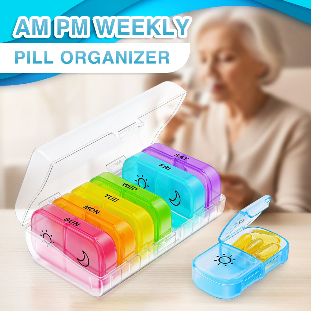 🌈Loravian® AM PM Weekly Pill Organizer – Travel-Friendly, Large Capacity