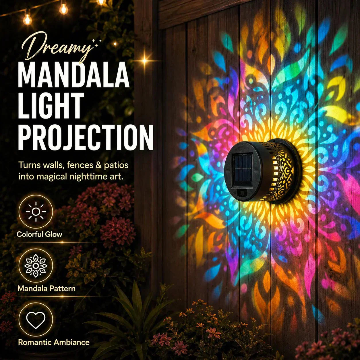 🌞 50% OFF NOW! 🌀Loravian® Solar Mandala Light – Stunning Pattern Projection, 2-in-1 Floor & Wall Design & IP65 Waterproof Auto On/Off 🌿