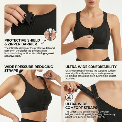 Loravian® Adjustable High-Impact Sports Bra ‚ Zip Front, Full Coverage & Lift