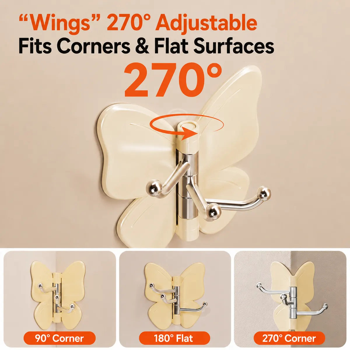 🦋 Mvpw® Rotating Butterfly Triple Hook—Adjustable for Flat Walls & Corners