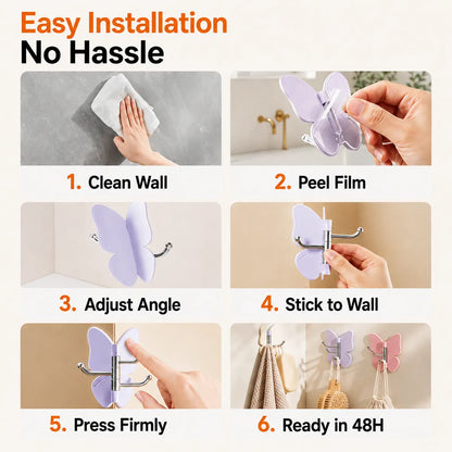 🦋 Mvpw® Rotating Butterfly Triple Hook—Adjustable for Flat Walls & Corners